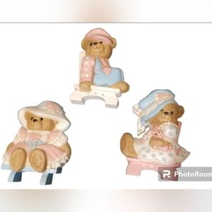 BURWOOD Home Interiors Vintage Set of 3 Hanging Plastic Teddy Bears 1 Boy/2Girls